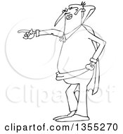 Outline Clipart Of A Cartoon Black And White Angry Vampire Pointing To The Left Royalty Free Lineart Vector Illustration
