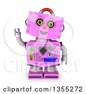 3d Friendly Retro Pink Female Robot Tilting Her Head And Waving