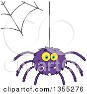 Cartoon Happy Purple Spider And Web