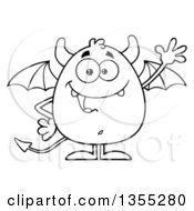 Poster, Art Print Of Cartoon Black And White Winged Devil Waving
