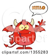Poster, Art Print Of Cartoon Winged Devil Saying Hello And Waving