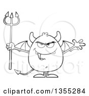 Poster, Art Print Of Cartoon Black And White Winged Devil Welcoming And Holding A Trident
