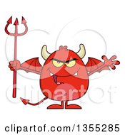 Cartoon Winged Devil Welcoming And Holding A Trident