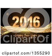 Clipart Of A 3d Shiny Gold Happy New Year 2016 Background With Sparkly Waves And Flares Royalty Free Vector Illustration
