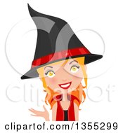 Clipart Of A Friendly Red Haired Witch Presenting Royalty Free Vector Illustration by Melisende Vector