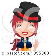 Poster, Art Print Of Friendly Red Haired Witch Waving