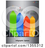 Poster, Art Print Of 3d Vertical Colorful Infographic Arrow Tabs With Sample Text Over Perforated And Brushed Metal