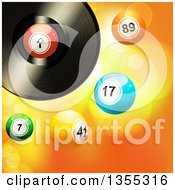 Poster, Art Print Of 3d Vinyl Record Music Album With 3d Bingo Or Lottery Balls Over Flares