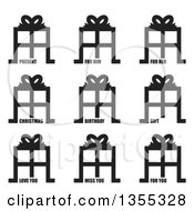 Poster, Art Print Of Black And White Gift Icons With Present For Him For Her Christmas Birthday Gift Love You Miss You And For You Text