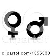 Clipart Of Black And White Male And Female Gender Symbols With Shadows Royalty Free Vector Illustration