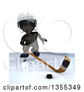 Clipart Of A 3d Reflective Black Man Ice Hockey Player On A White Background Royalty Free Illustration
