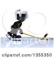 Poster, Art Print Of 3d Reflective Black Man Ice Hockey Player On A White Background