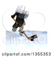 Poster, Art Print Of 3d Reflective Black Man Ice Hockey Player On A White Background