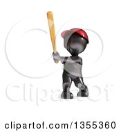 Poster, Art Print Of 3d Reflective Black Man Baseball Player Batting On A White Background