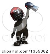 Poster, Art Print Of 3d Reflective Black Man American Football Player Holding Up A Trophy On A White Background