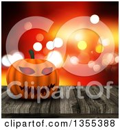 Poster, Art Print Of 3d Halloween Jackolantern Pumpkin On An Aged Wood Table Over Sparkles