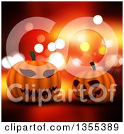Poster, Art Print Of Two 3d Halloween Jackolantern Pumpkins Over Orange Sparkles