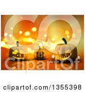 Poster, Art Print Of 3d Halloween Jackolantern Pumpkins Over Orange Sparkles