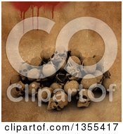 Poster, Art Print Of Pile Of 3d Human Skulls Over A Bloody Grunge Background