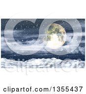 3d Full Moon Over A Blizzard Storm And Snowy Winter Landscape
