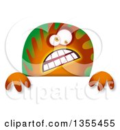 Poster, Art Print Of Green And Orange Spotted Monster Over A Sign