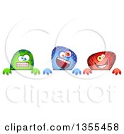 Poster, Art Print Of Green Blue And Red Monsters Over A Sign