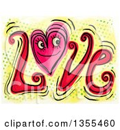 Clipart Of A Doodled Heart In Love Text Over Halftone Dots Royalty Free Illustration