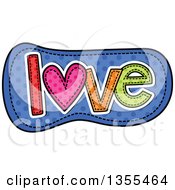 Poster, Art Print Of Cartoon Stitched Word Love Over Blue Polka Dots