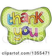 Cartoon Stitched Words Thank You Over Grene Polka Dots