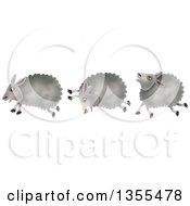 Clipart Of A Group Of Sheep Running In A Line Royalty Free Illustration