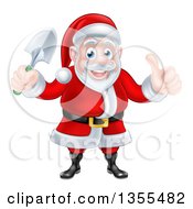 Cartoon Santa Giving A Thumb Up And Holding A Garden Trowel