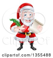 Poster, Art Print Of Cartoon Happy Christmas Santa Claus Holding A Parchment Scroll And Quill Pen