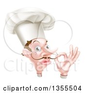 Clipart Of A White Male Chef Adjusting His Curling Mustache Royalty Free Vector Illustration