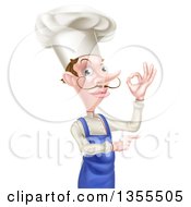 Poster, Art Print Of White Male Chef With A Curling Mustache Gesturing Ok And Pointing