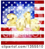 Poster, Art Print Of 3d Gold New Year 2016 Burst Over An American Flag And Fireworks