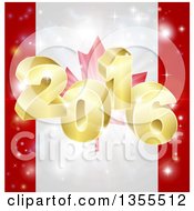 Poster, Art Print Of 3d Gold New Year 2016 Burst Over A Canadian Flag And Fireworks