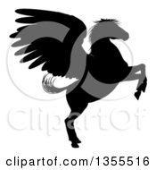 Poster, Art Print Of Black Silhouette Of A Rearing Winged Pegasus Horse