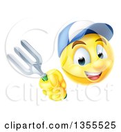 Poster, Art Print Of 3d Yellow Male Smiley Emoji Emoticon Gardener Holding A Fork