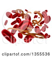 Clipart Of 3d Blood Cells And The Ebola Virus Royalty Free Vector Illustration by AtStockIllustration