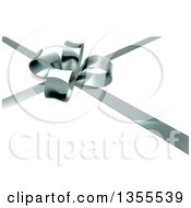 Poster, Art Print Of 3d Silver Christmas Birthday Or Other Holiday Gift Bow And Ribbon Over Shaded White