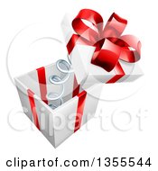 Poster, Art Print Of 3d Gift Box With A Red Bow And The Lid Popping Off On A Spring