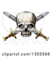 Clipart Of An Engraved Pirate Skull Over Crossed Swords Royalty Free Vector Illustration