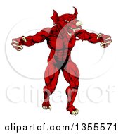 Muscular Aggressive Red Welsh Dragon Man Mascot Walking Upright