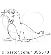 Clipart Of A Cartoon Outlined Black And White Sea Lion Royalty Free Vector Illustration by yayayoyo