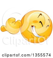 Poster, Art Print Of Cartoon Yellow Emoji Emoticon Using His Thumb To Gesture Over His Shoulder