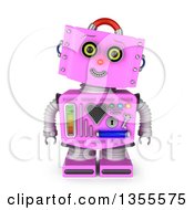 3d Friendly Retro Pink Female Robot Tilting Her Head And Smiling
