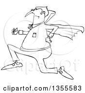 Outline Clipart Of A Cartoon Black And White Chubby Halloween Dracula Vampire Running Royalty Free Lineart Vector Illustration