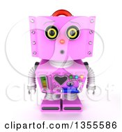 Poster, Art Print Of 3d Curious Retro Pink Female Robot Looking Up