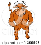 Clipart Of A Cartoon Buff Bull Flexing His Muscles Royalty Free Vector Illustration