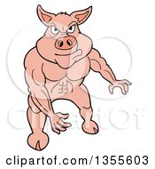 Poster, Art Print Of Cartoon Buff Pig Flexing His Muscles